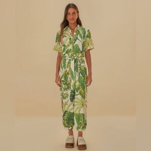 NWOT Farm Rio Tropical Forest Off-White Jumpsuit (XS)
